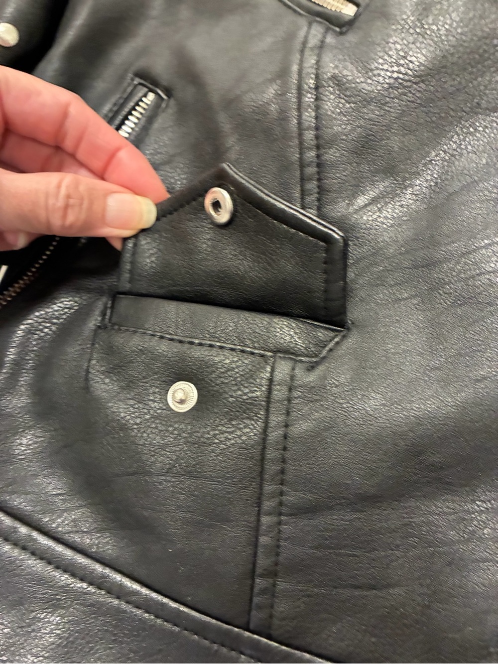 ZARA Studded Faux leather biker black jacket with skull decal women’s Medium - Picture 14 of 16